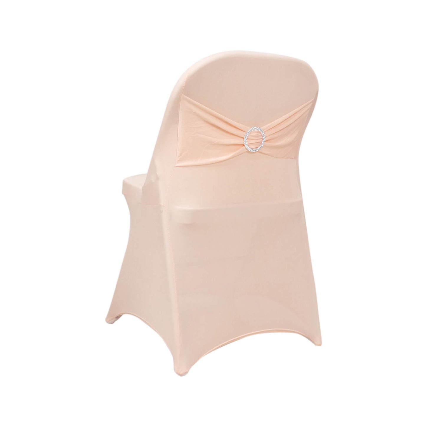 Dusty Rose Spandex Folding Chair Cover with Silver Rhinestone Buckled Sash Band, Stretch Fitted Slip On Chair Cover