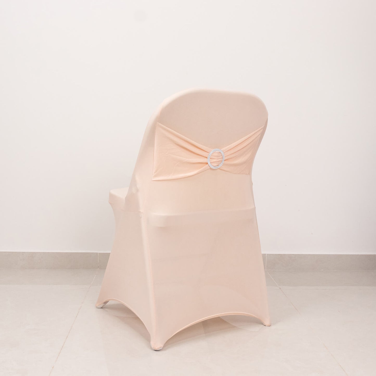 Dusty Rose Spandex Folding Chair Cover with Silver Rhinestone Buckled Sash Band, Stretch Fitted Slip On Chair Cover