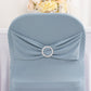 Dusty blue spandex folding chair cover with silver rhinestone sash.