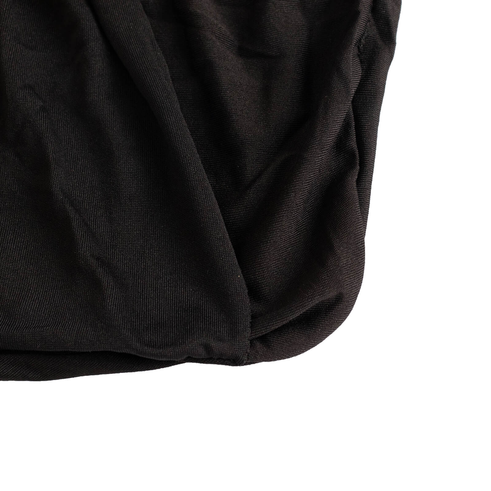 Black spandex chair cover with silver rhinestone sash band.