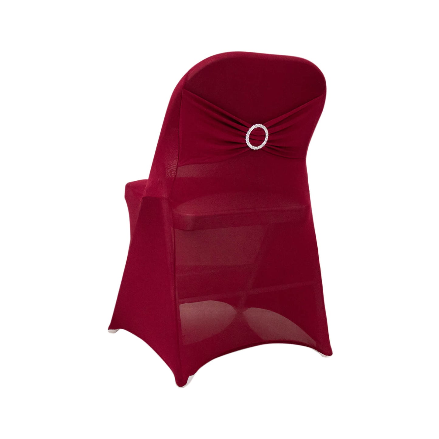 Burgundy Spandex Folding Chair Cover with Silver Rhinestone Buckled Sash Band, Stretch Fitted Slip On Chair Cover