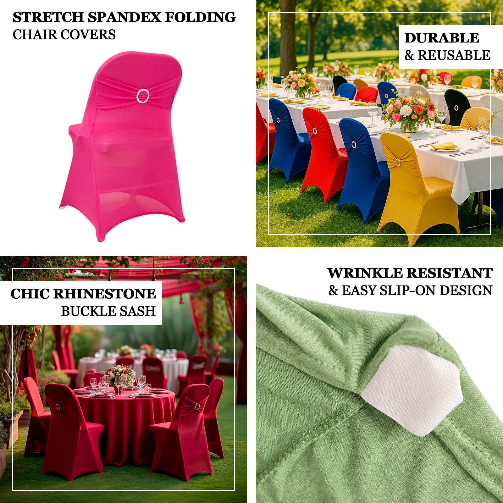 Pink Spandex Folding Chair Cover with Rhinestone Buckle Sash Band