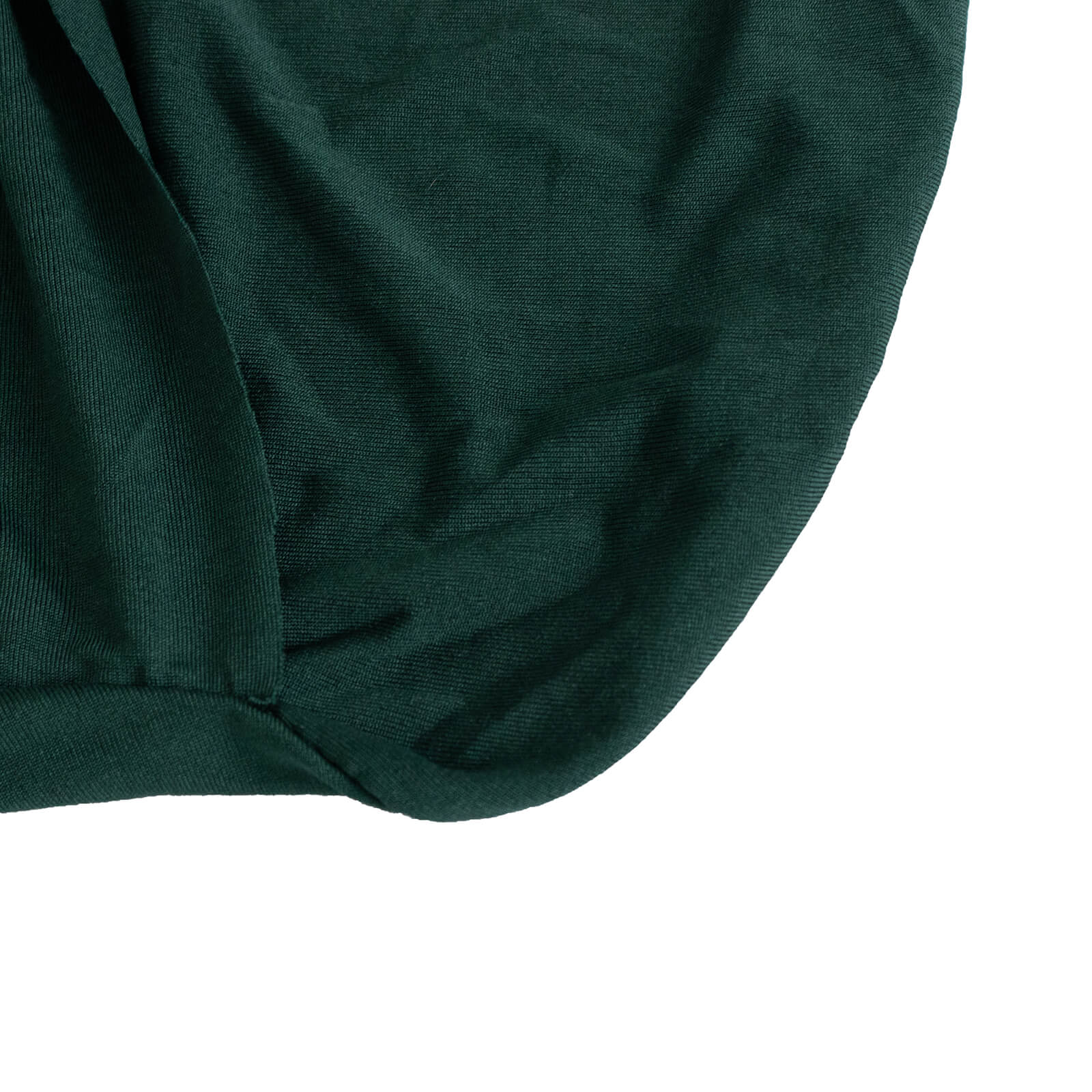 Emerald green spandex folding chair cover with rhinestone sash.