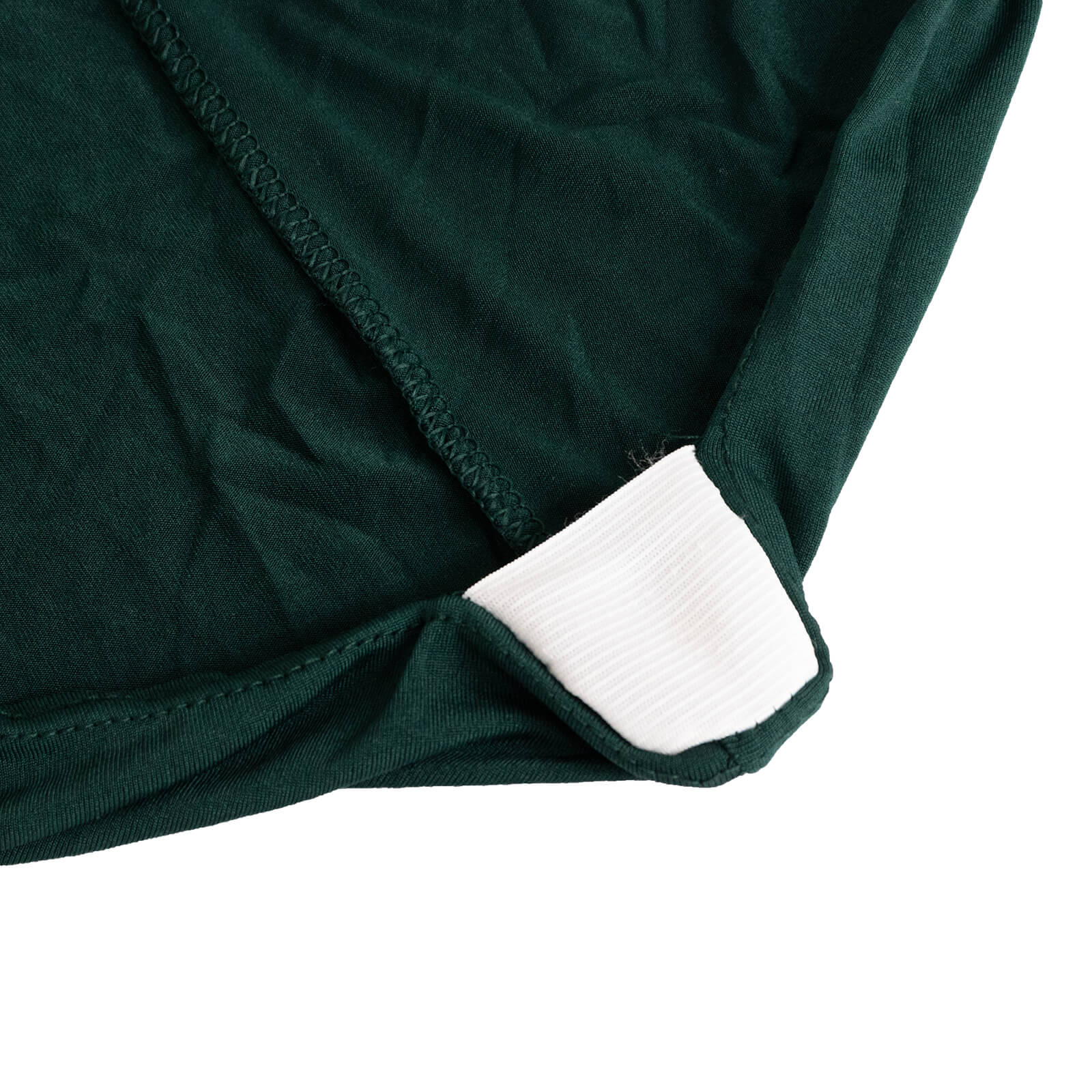 Emerald green spandex chair cover with silver rhinestone sash.