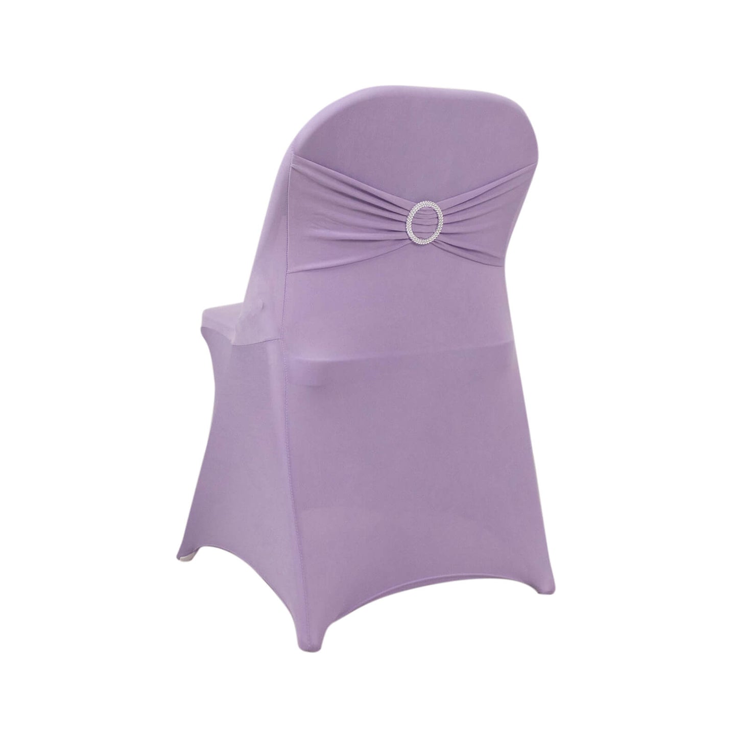 Lavender Lilac Spandex Folding Chair Cover with Silver Rhinestone Buckled Sash Band, Stretch Fitted Slip On Chair Cover