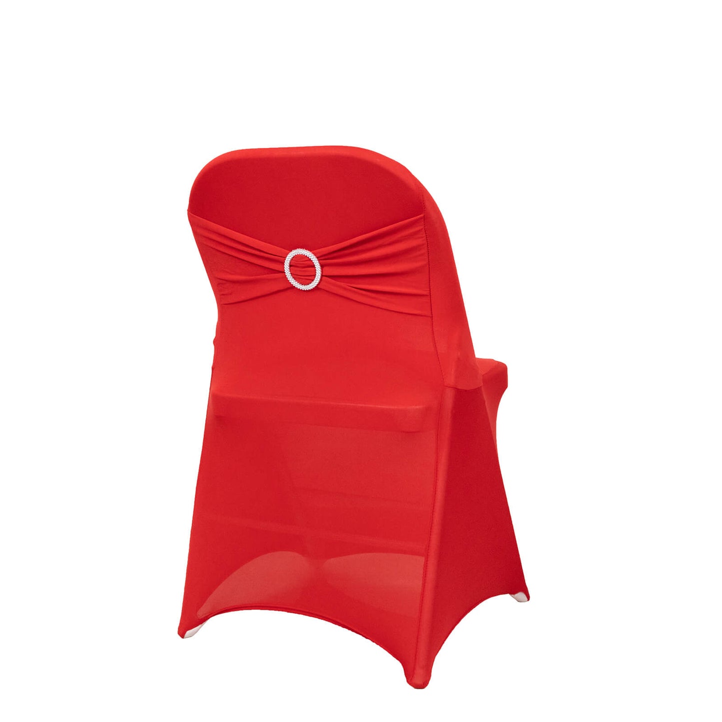 Red Spandex Folding Chair Cover with Silver Rhinestone Buckled Sash Band, Stretch Fitted Slip On Chair Cover