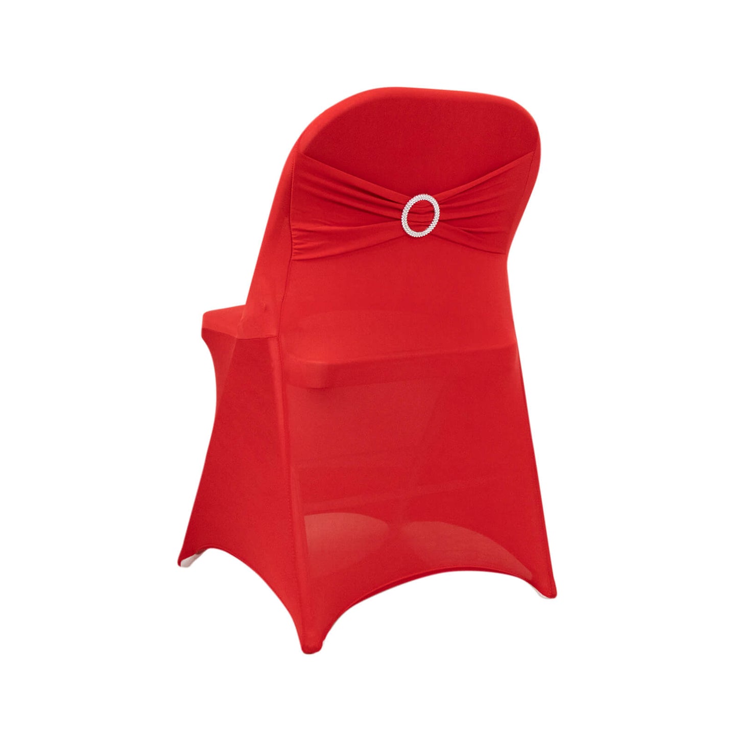 Red Spandex Folding Chair Cover with Silver Rhinestone Buckled Sash Band, Stretch Fitted Slip On Chair Cover