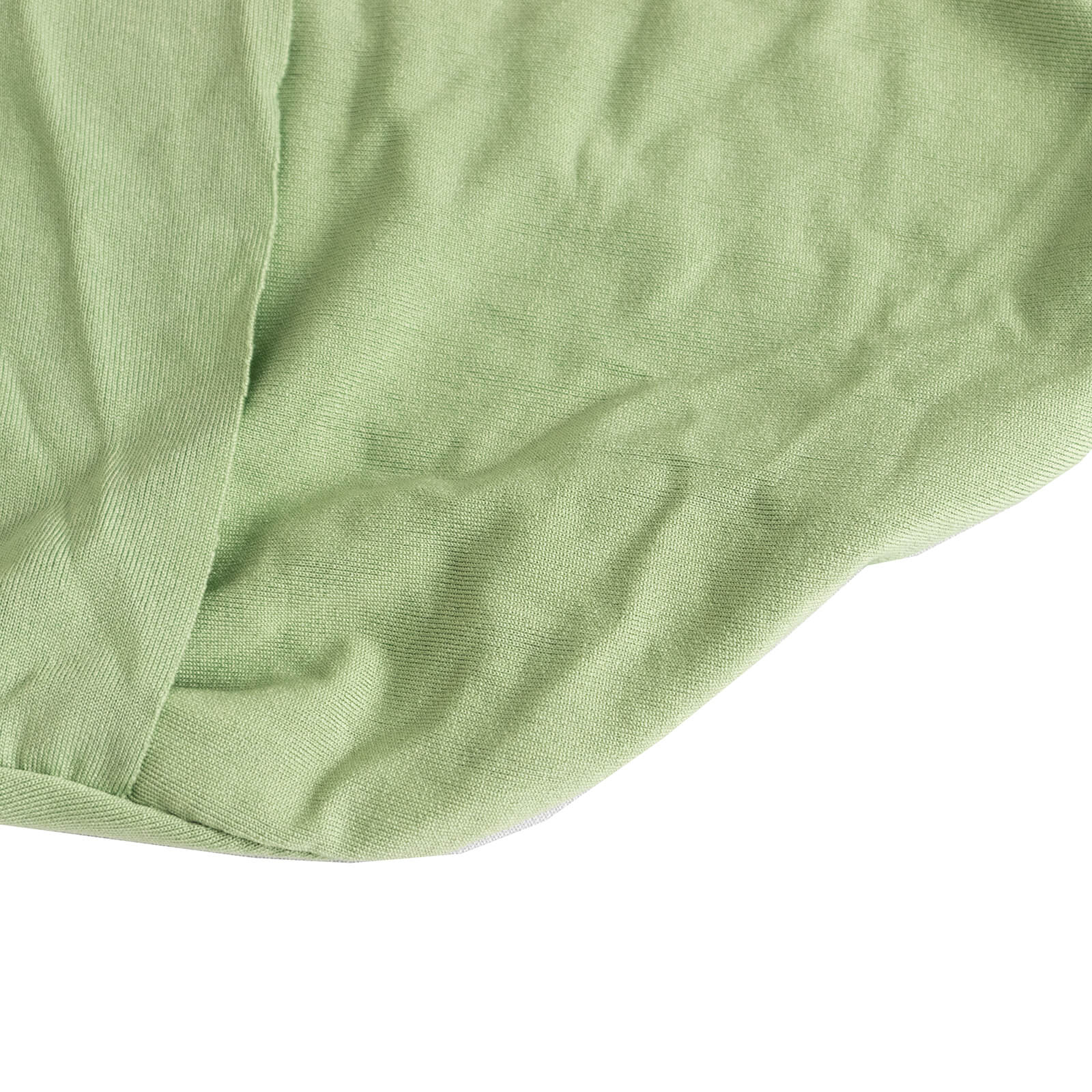 Sage green spandex folding chair cover with rhinestone sash.