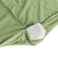 Sage green spandex folding chair cover with rhinestone sash.