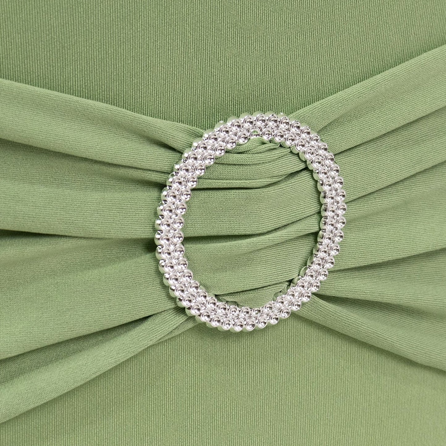 Sage green folding chair cover with silver rhinestone buckle detail. #whtbkgd