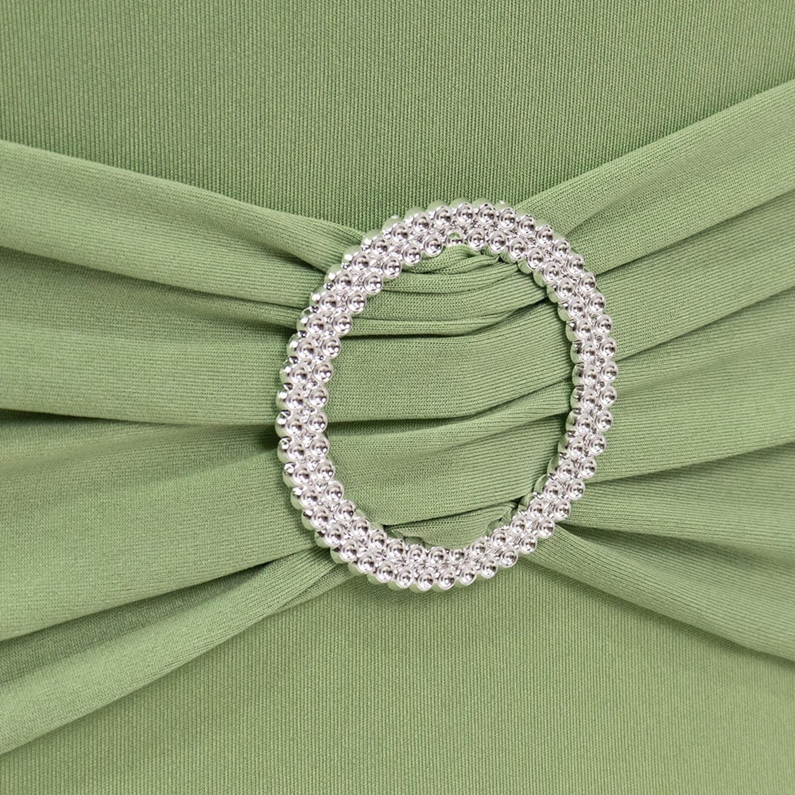 Sage green folding chair cover with silver rhinestone buckle detail. #whtbkgd