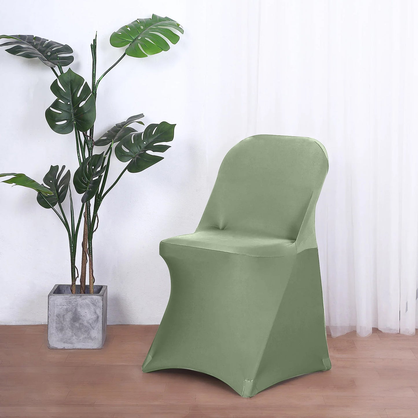 10 Pack Dusty Sage Green Spandex Folding Slip On Chair Covers, Stretch Fitted Chair Covers - 160 GSM