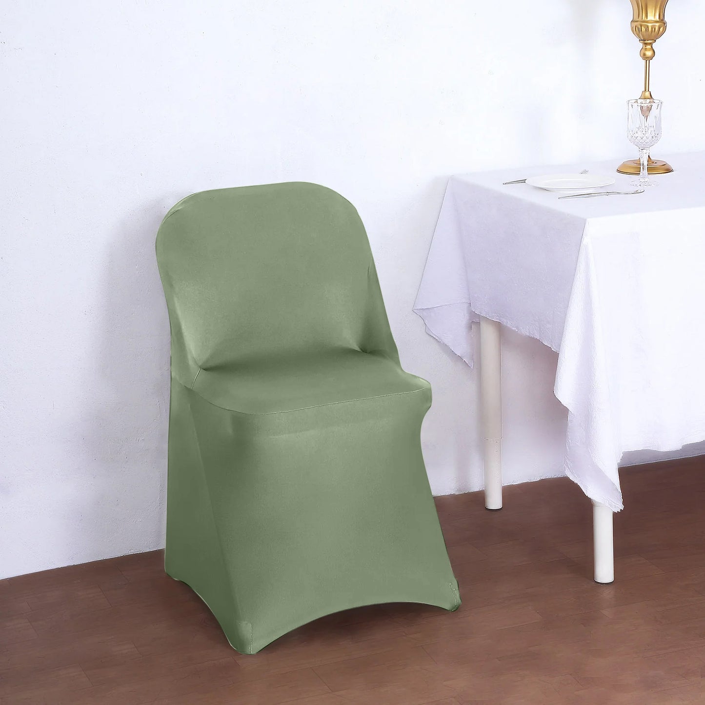 10 Pack Dusty Sage Green Spandex Folding Slip On Chair Covers, Stretch Fitted Chair Covers - 160 GSM