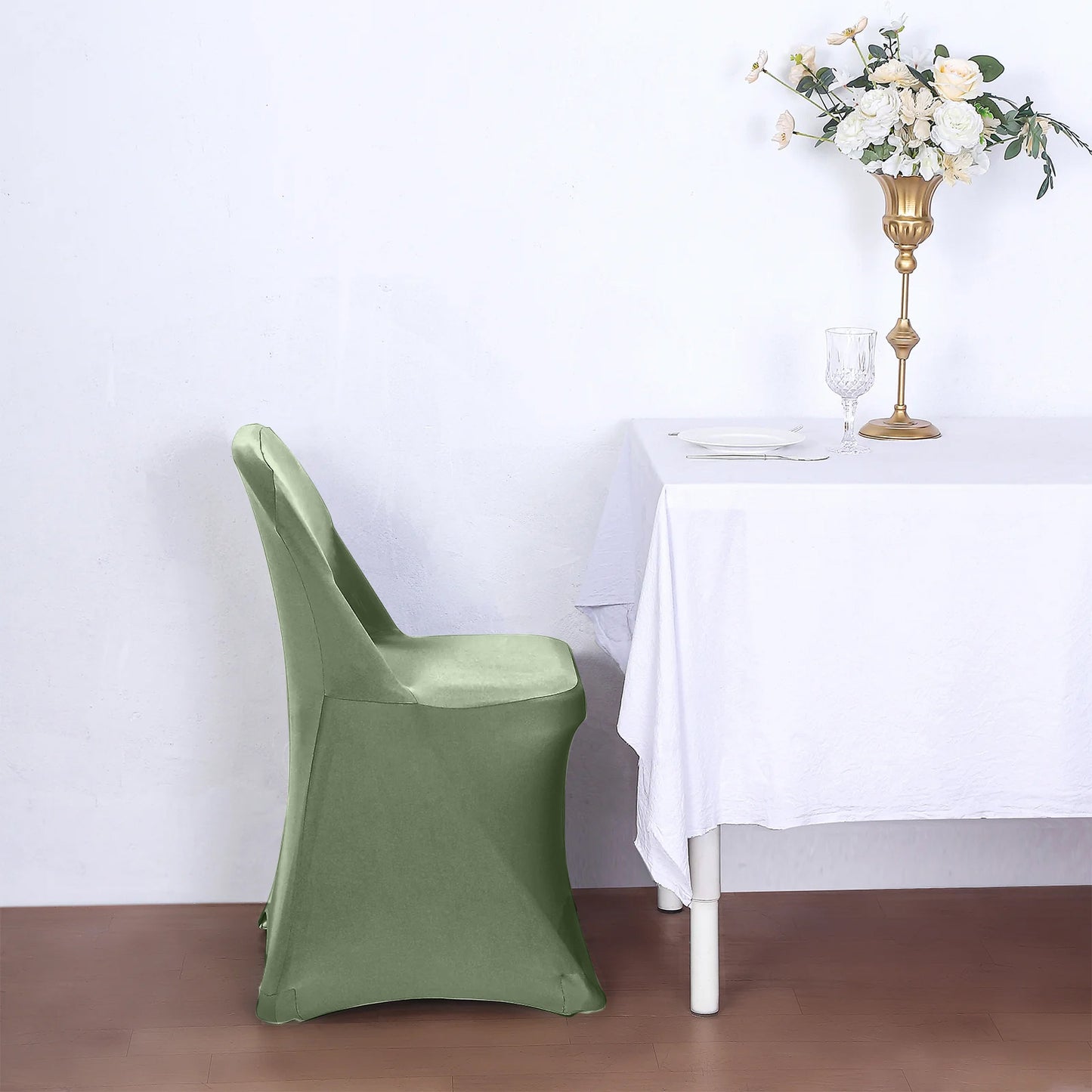 10 Pack Dusty Sage Green Spandex Folding Slip On Chair Covers, Stretch Fitted Chair Covers - 160 GSM