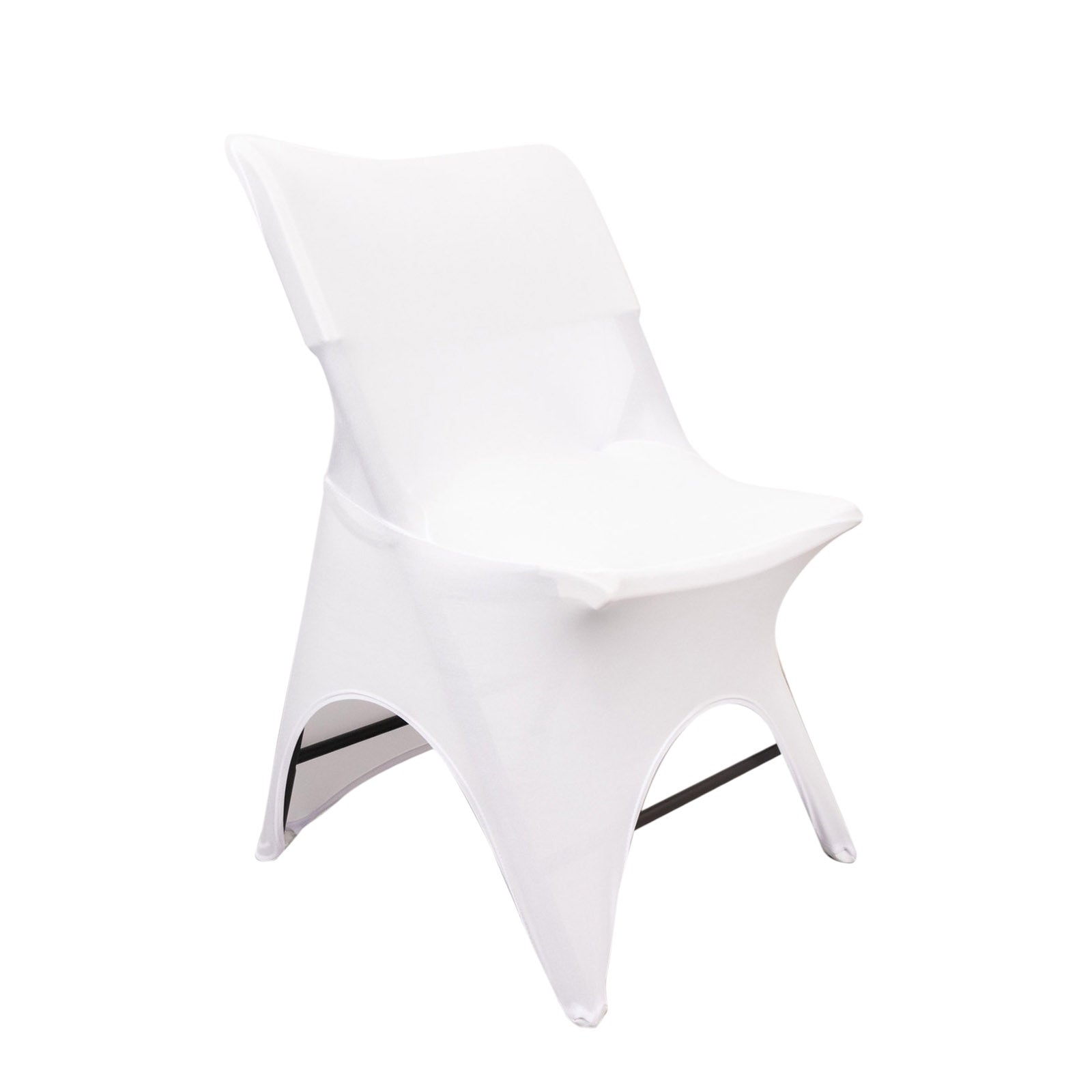 White spandex wedding chair cover with 3-way open arch and foot pockets.