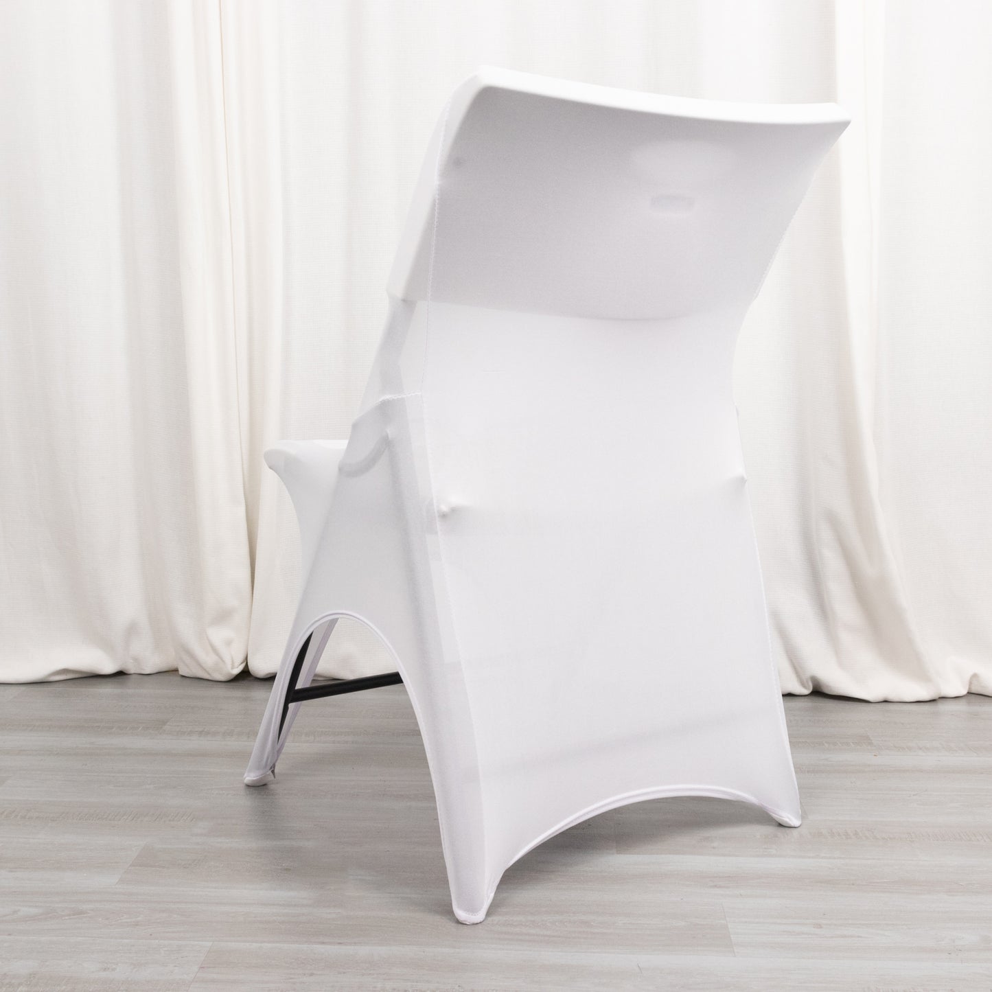 White premium spandex wedding chair cover with foot pockets.