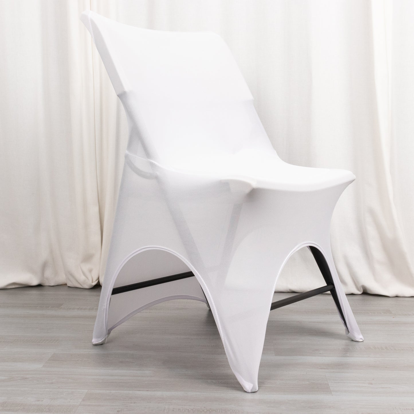 White premium spandex wedding chair cover with 3-way open arch.