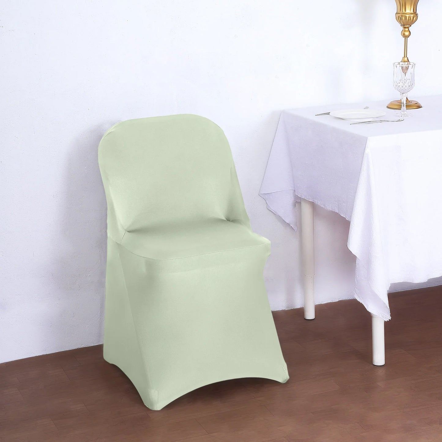 10 Pack Sage Green Spandex Folding Slip On Chair Covers, Stretch Fitted Chair Covers - 160 GSM