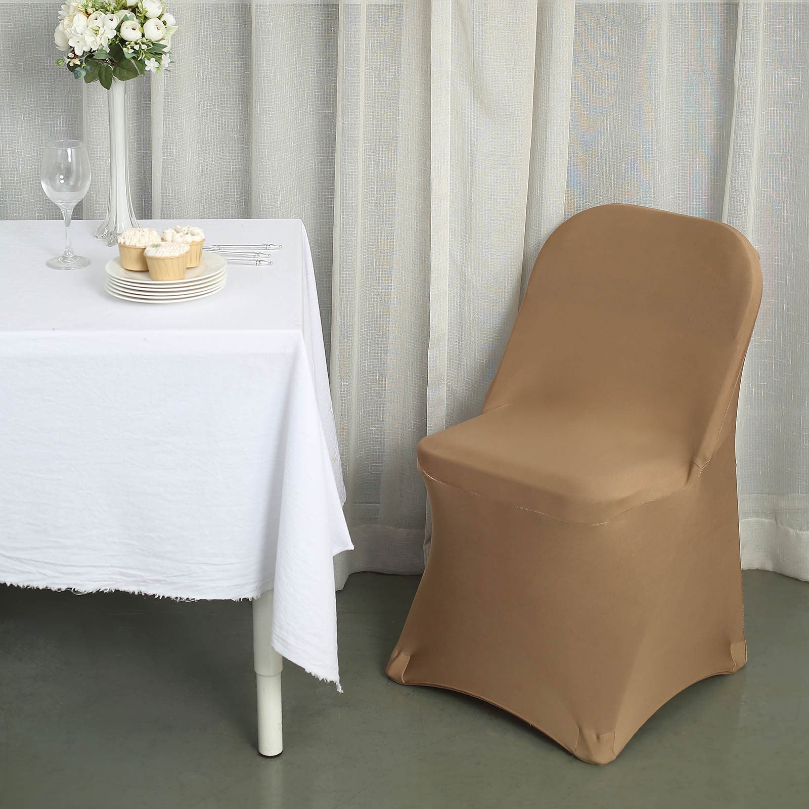 Taupe Spandex Stretch Fitted Folding Chair Cover - 160 GSM