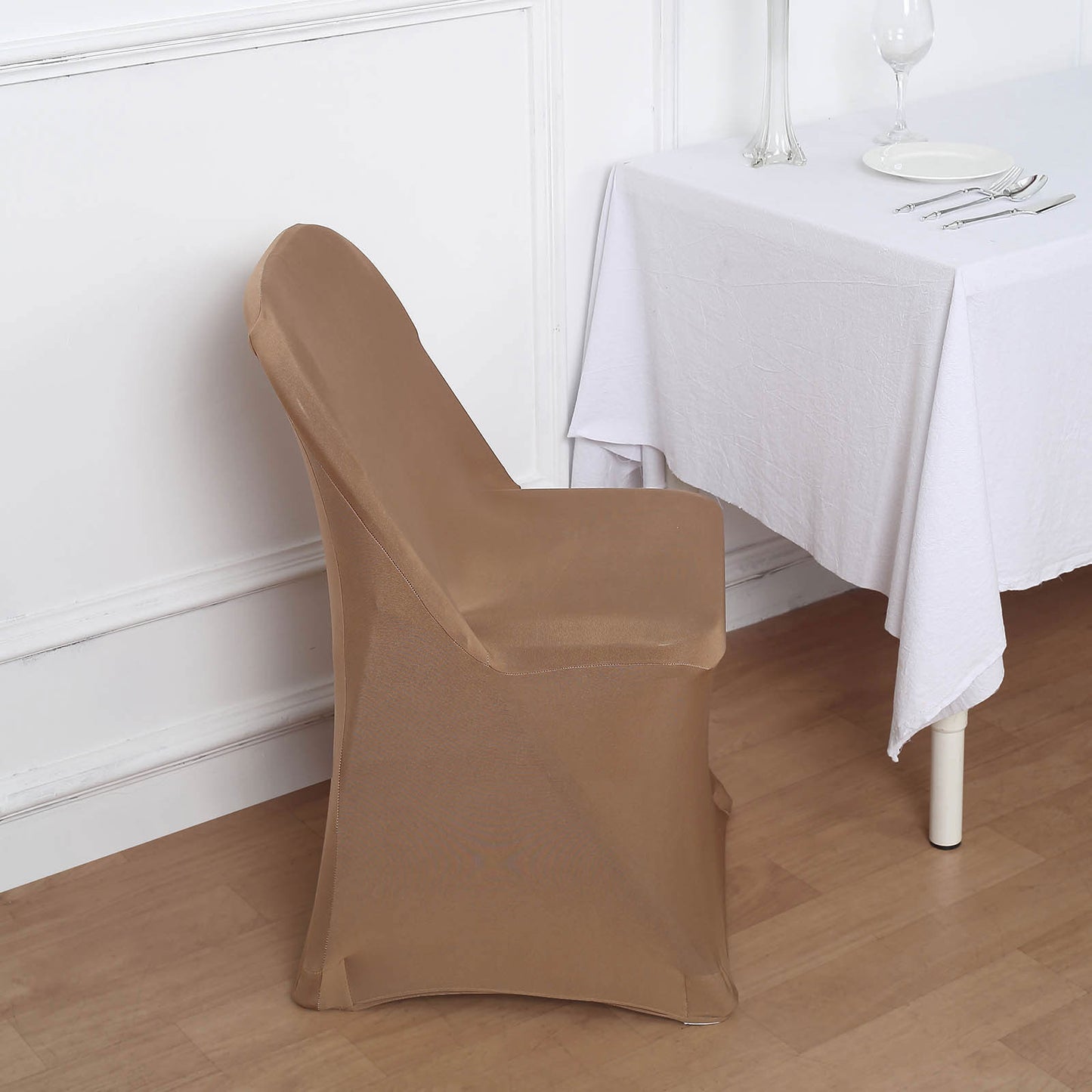 Taupe Spandex Stretch Fitted Folding Chair Cover - 160 GSM