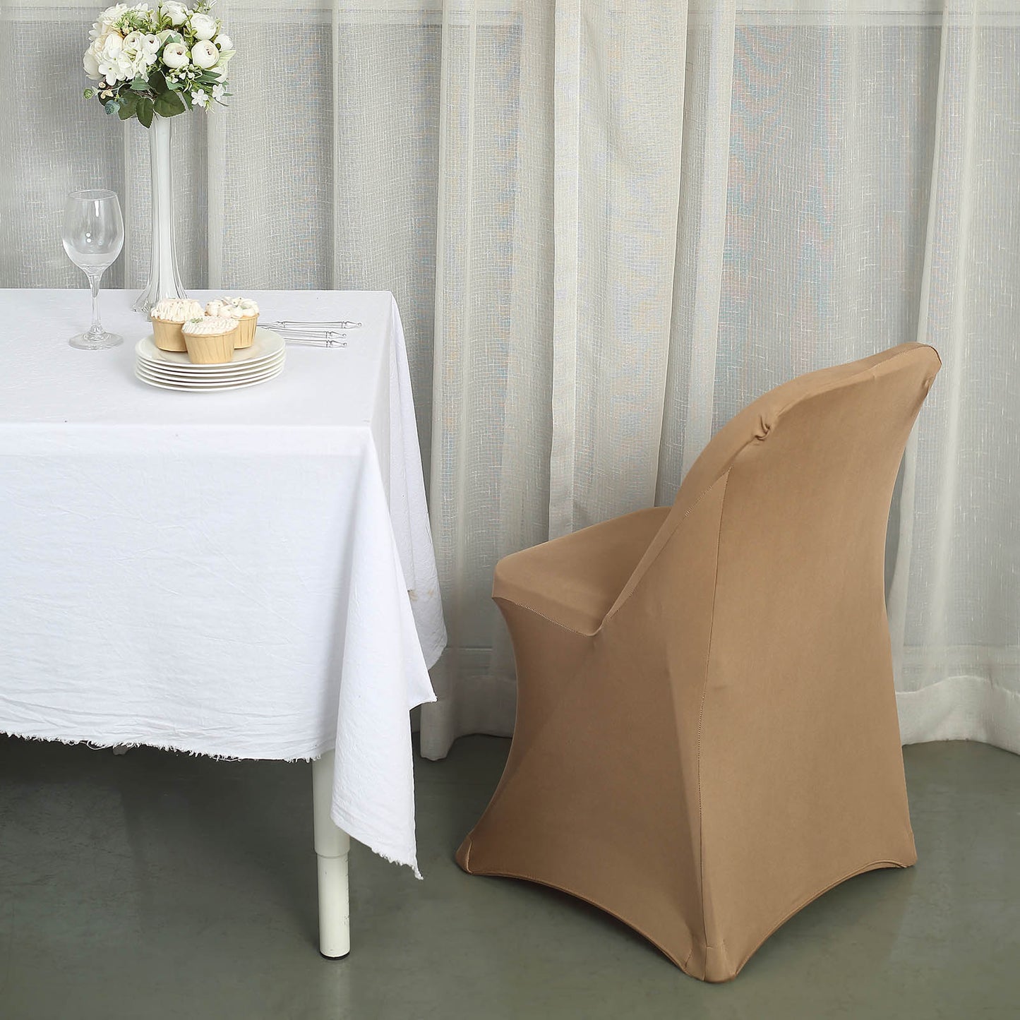 Taupe Spandex Stretch Fitted Folding Chair Cover - 160 GSM