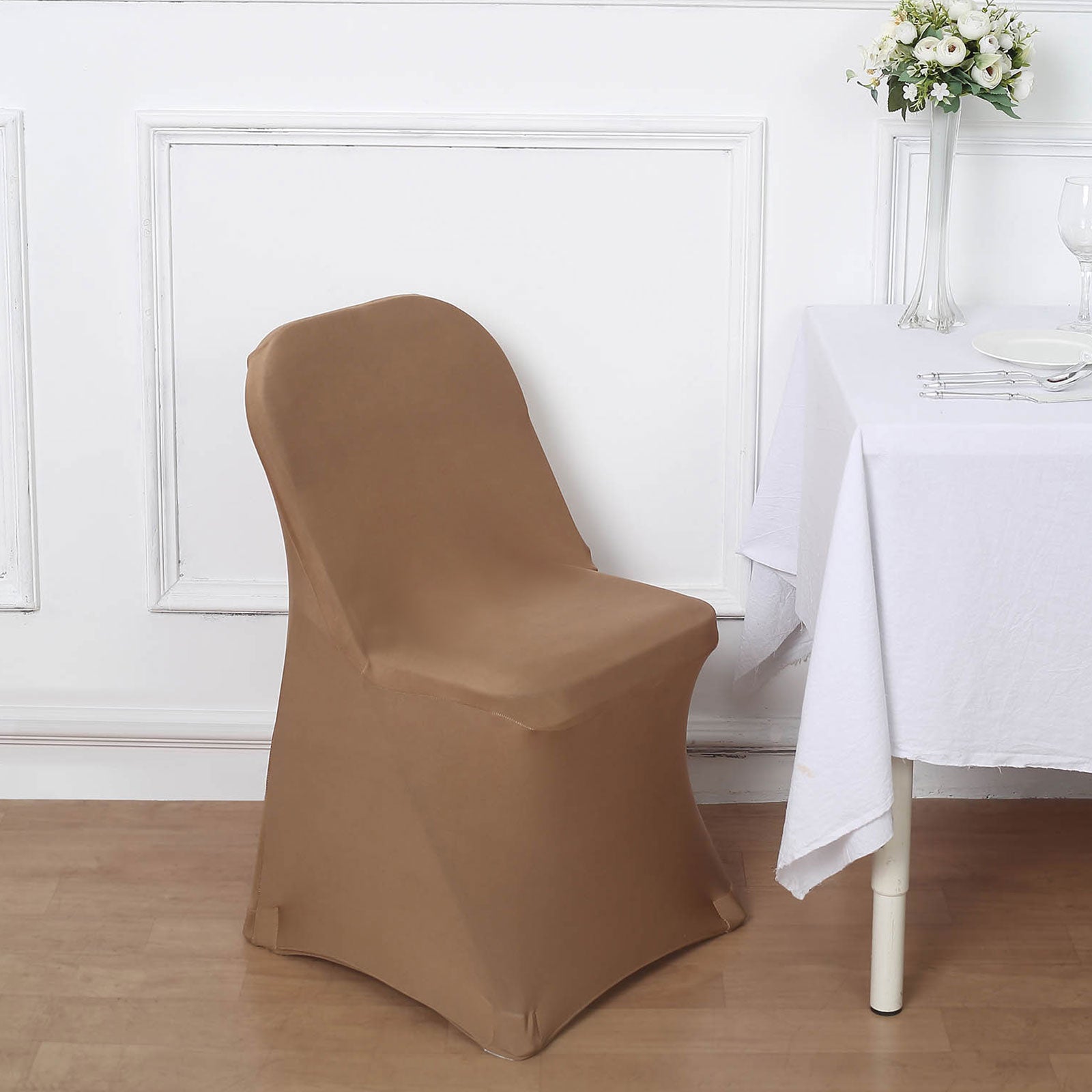 Taupe Spandex Stretch Fitted Folding Chair Cover - 160 GSM