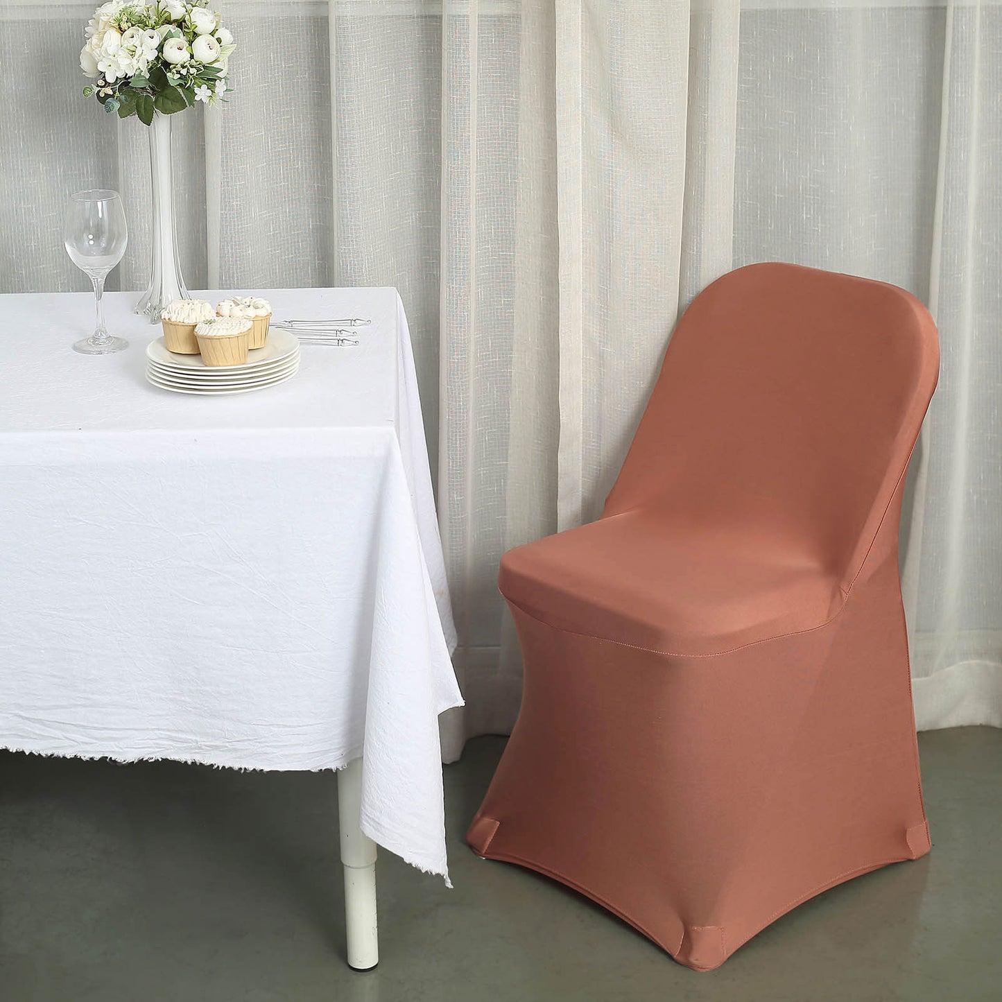 Terracotta Spandex Stretch Fitted Folding Chair Cover - 160 GSM