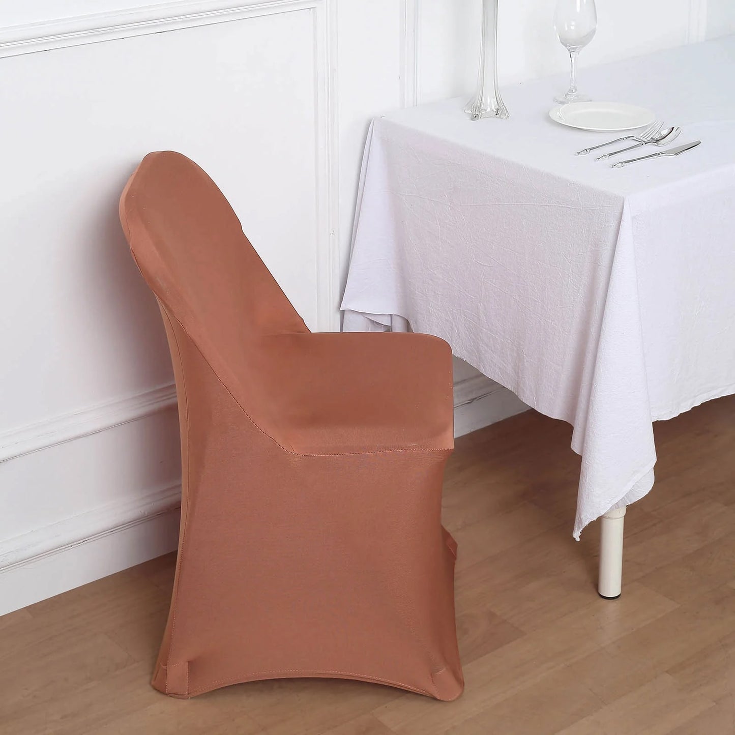 10 Pack Terracotta (Rust) Spandex Folding Slip On Chair Covers, Stretch Fitted Chair Covers - 160 GSM