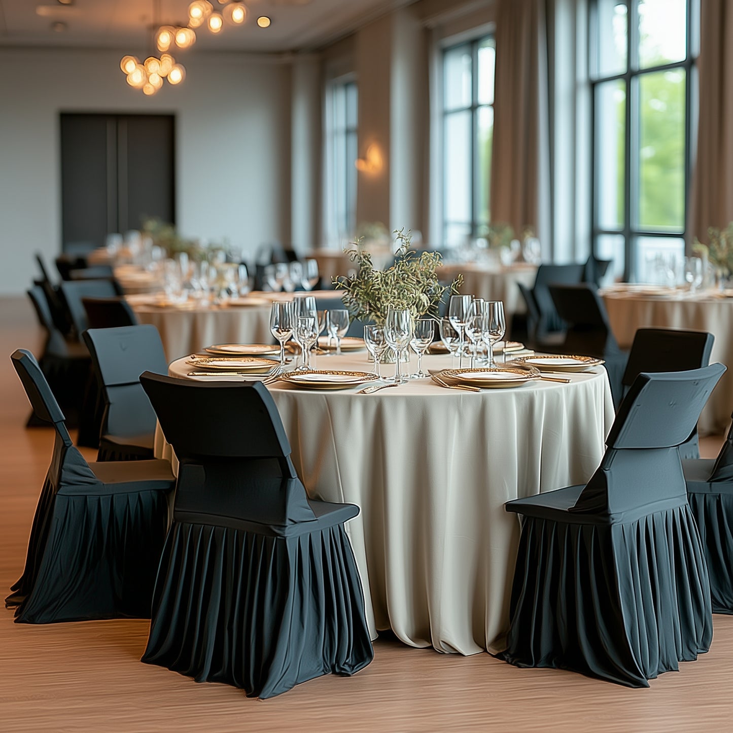 Black Spandex Pleated Lifetime Folding Chair Cover – Stretch Slipcover with Floor-Length Skirt, Also Fits Standard Chairs