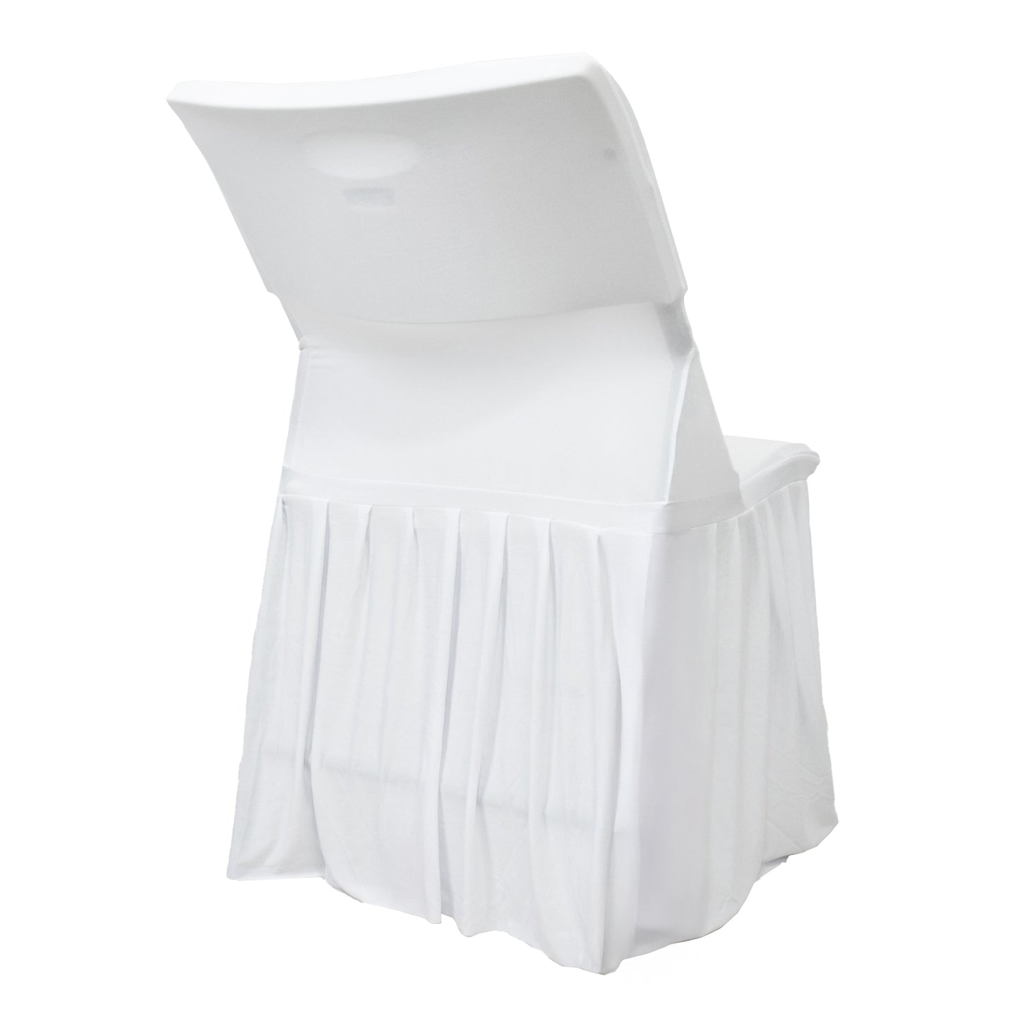 White Spandex Pleated Lifetime Folding Chair Cover – Stretch Slipcover with Floor-Length Skirt, Also Fits Standard Chairs