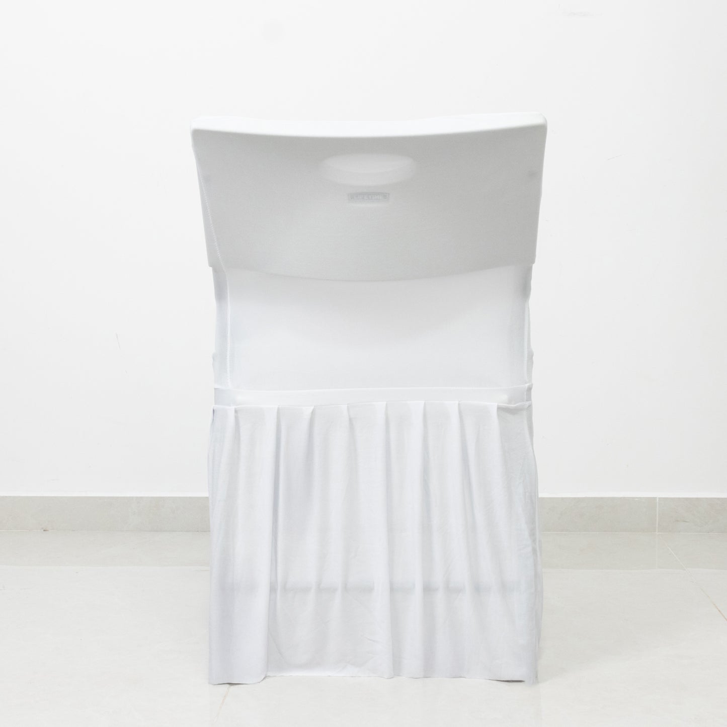 White Spandex Pleated Lifetime Folding Chair Cover – Stretch Slipcover with Floor-Length Skirt, Also Fits Standard Chairs