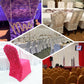 Black Satin Rosette Spandex Stretch Banquet Chair Cover, Fitted Chair Cover