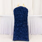 Navy Blue Satin Rosette Spandex Stretch Banquet Chair Cover, Fitted Chair Cover