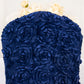 Navy Blue Satin Rosette Spandex Stretch Banquet Chair Cover, Fitted Chair Cover