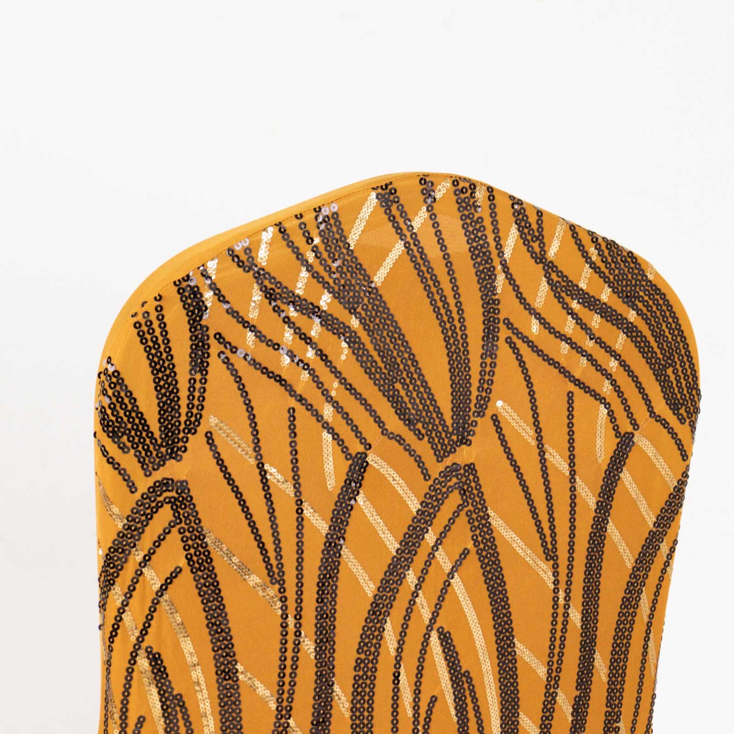 Gold Black Spandex Fitted Banquet Chair Cover With Wave Embroidered Sequins