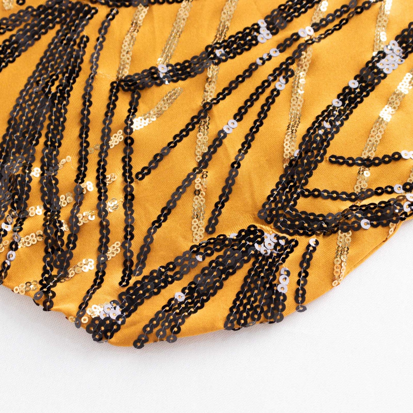 Gold Black Spandex Fitted Banquet Chair Cover With Wave Embroidered Sequins