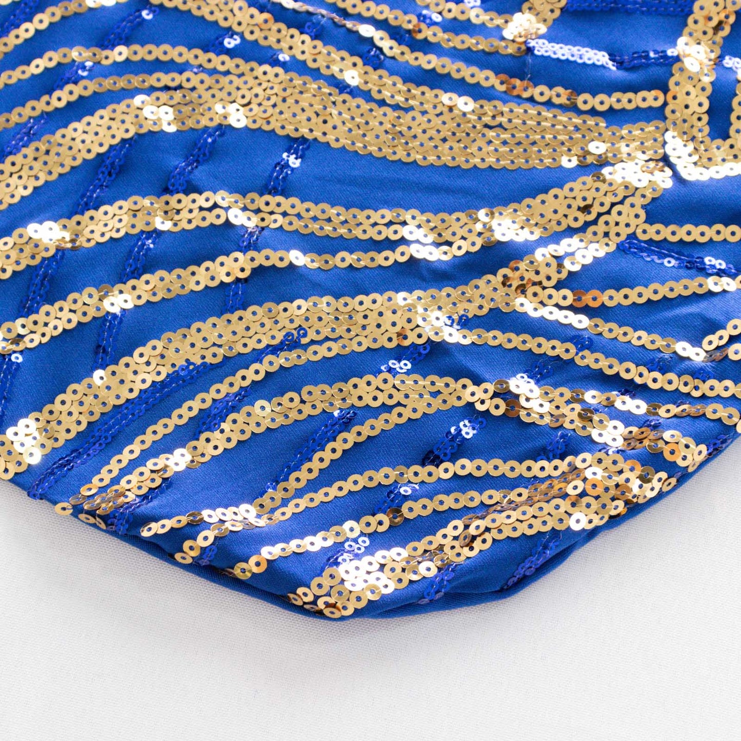 Royal Blue Gold Spandex Fitted Banquet Chair Cover With Wave Embroidered Sequins