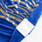 Royal Blue Gold Spandex Fitted Banquet Chair Cover With Wave Embroidered Sequins