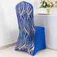 Royal Blue Gold Spandex Fitted Banquet Chair Cover With Wave Embroidered Sequins