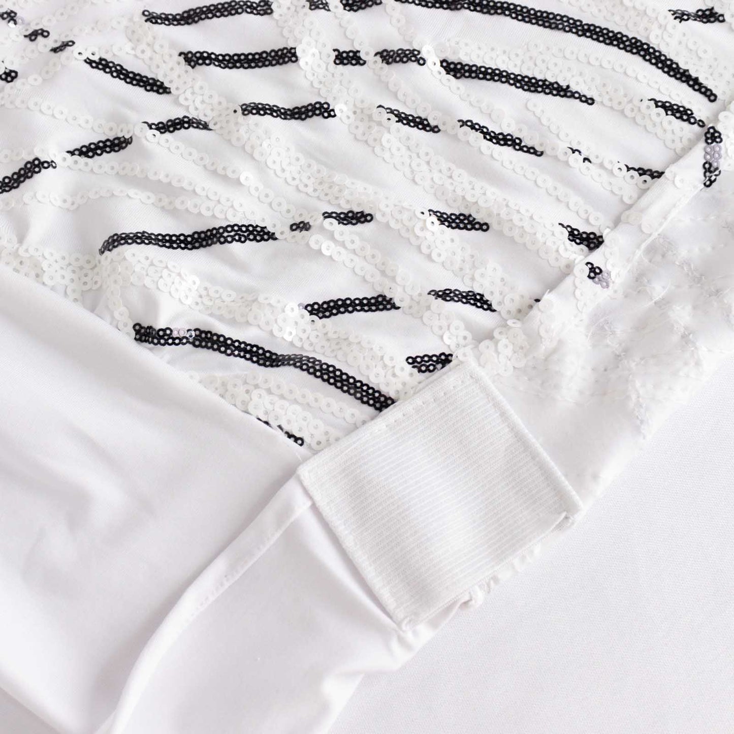 White Black Spandex Fitted Banquet Chair Cover With Wave Embroidered Sequins