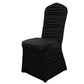 Black fitted banquet chair cover in stretch spandex.