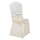 Ivory fitted banquet chair cover made of stretch spandex.