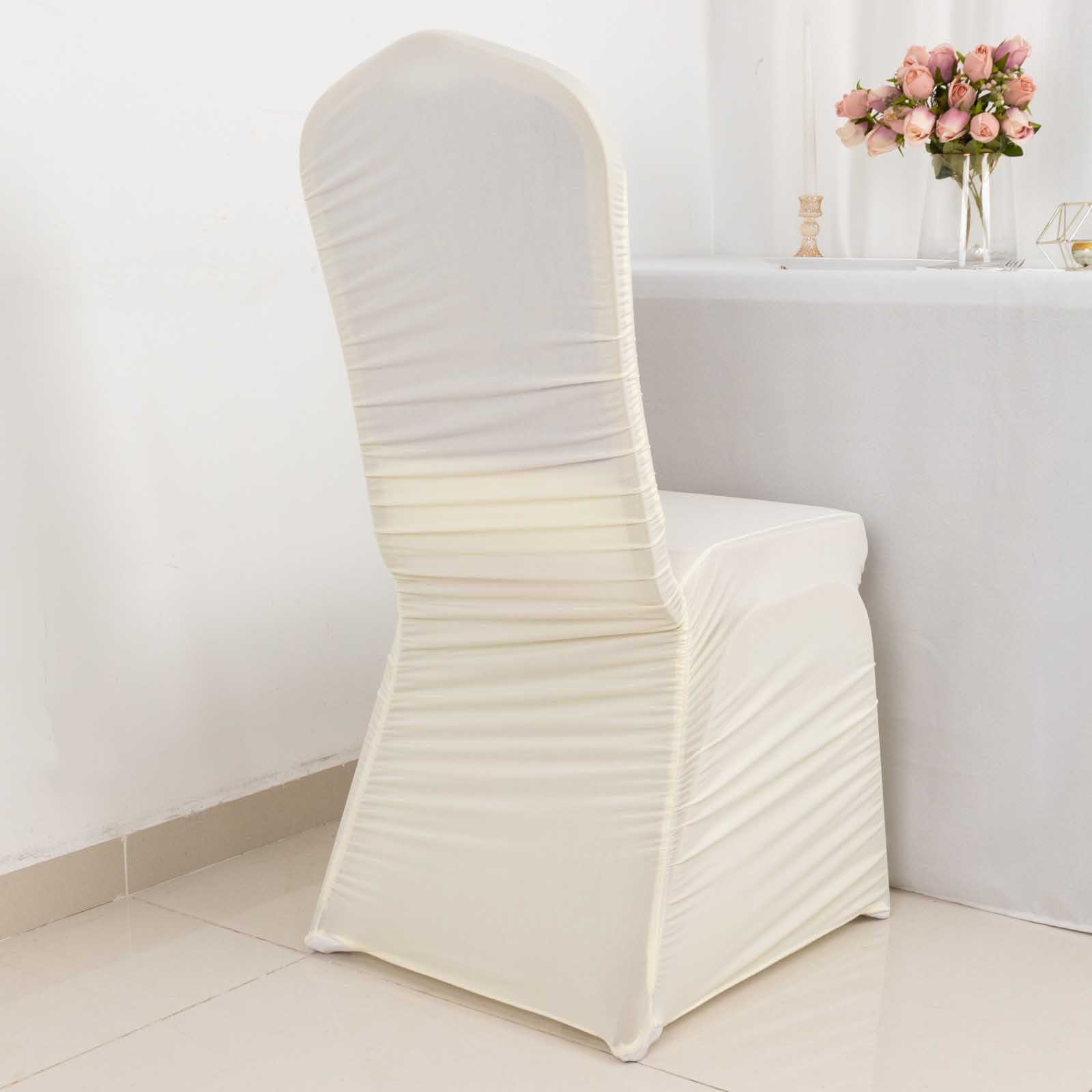 Ivory fitted spandex banquet chair cover for elegant events.