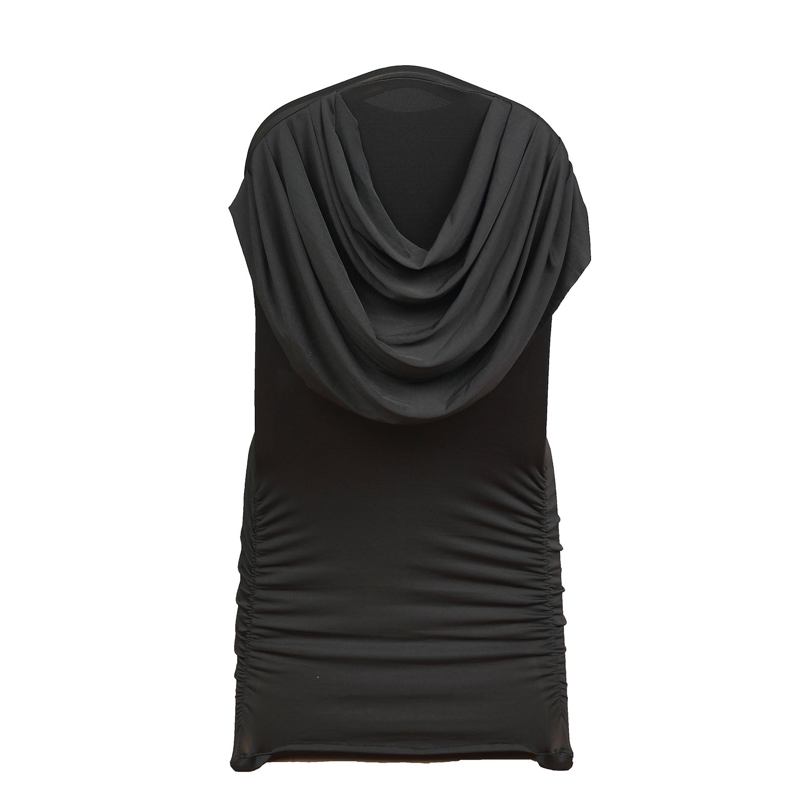 Black Ruched Swag Back Spandex Fitted Banquet Chair Cover#whtbkgd