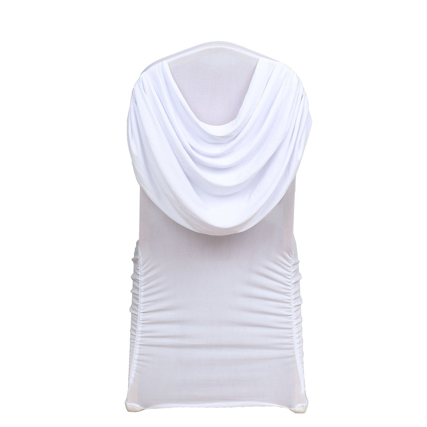 White Ruched Swag Back Spandex Fitted Banquet Chair Cover