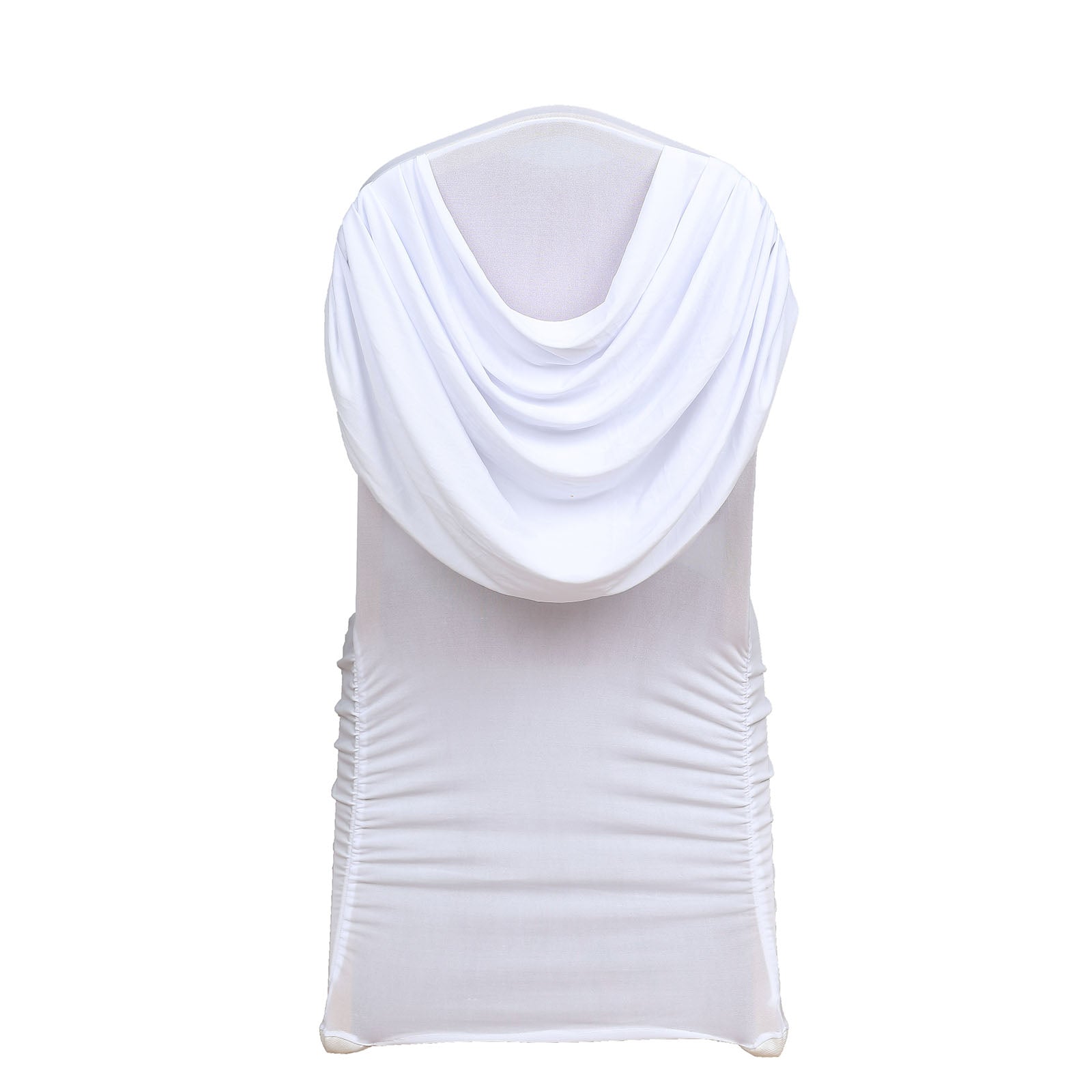 White Ruched Swag Back Spandex Fitted Banquet Chair Cover