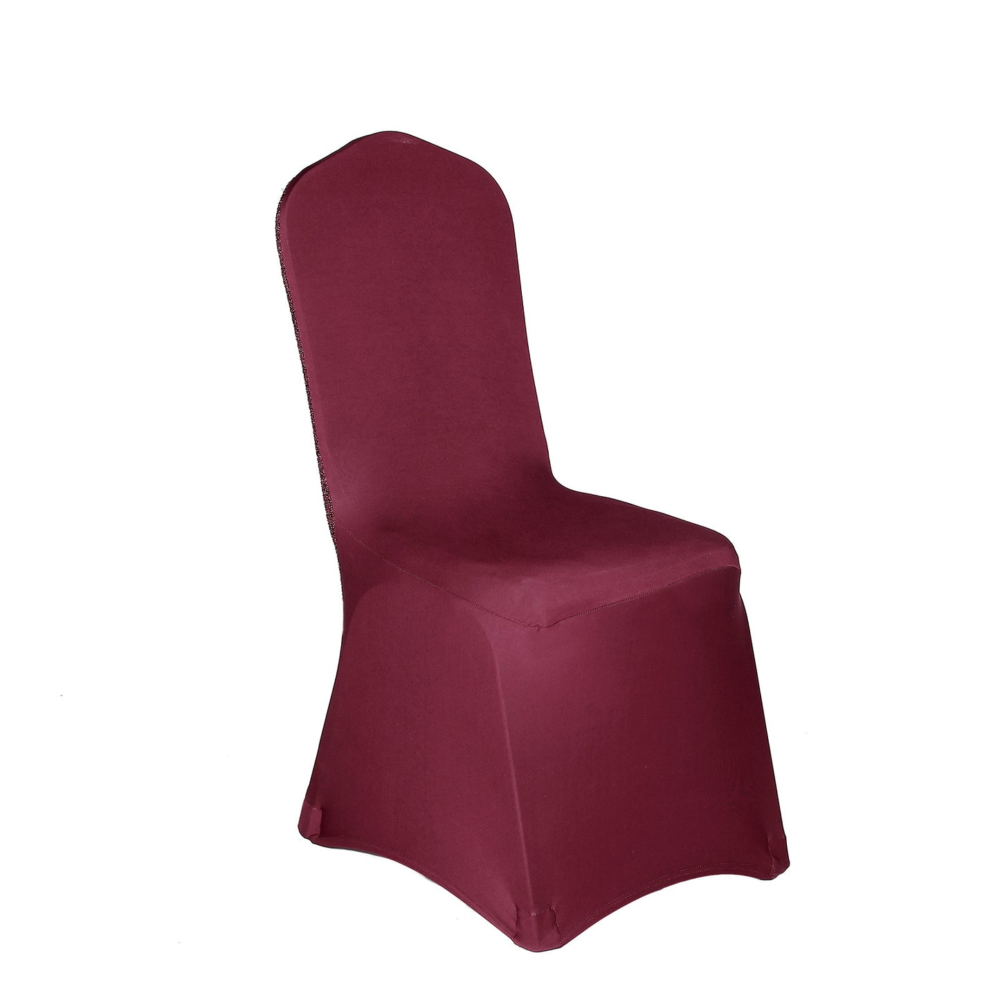 Burgundy Spandex Stretch Banquet Chair Cover, Fitted with Metallic Shimmer Tinsel Back