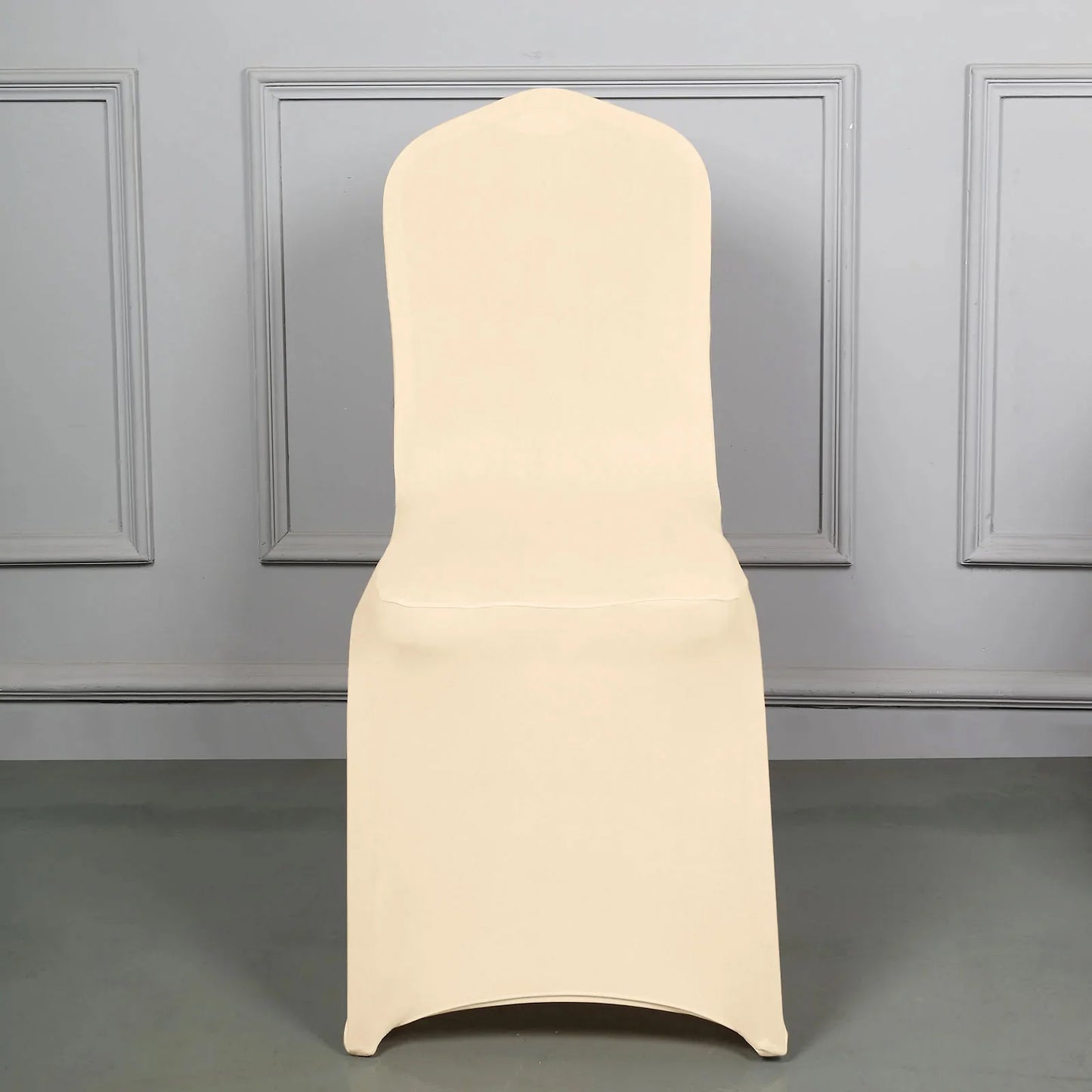 10 Pack Beige Spandex Fitted Banquet Chair Covers, Reusable Stretched Slip On Chair Covers