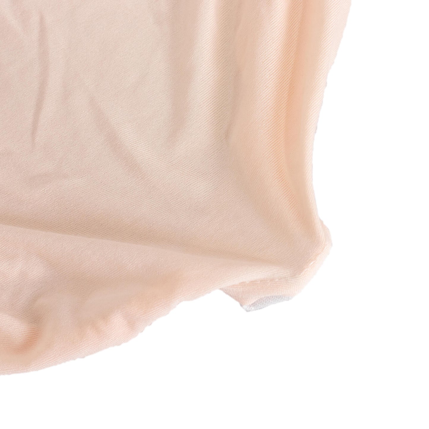 Blush spandex banquet chair cover with rhinestone sash band.