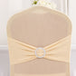 Beige Spandex Banquet Chair Cover with Silver Rhinestone Buckled Sash Band, Stretched Fitted Slip On Chair Cover